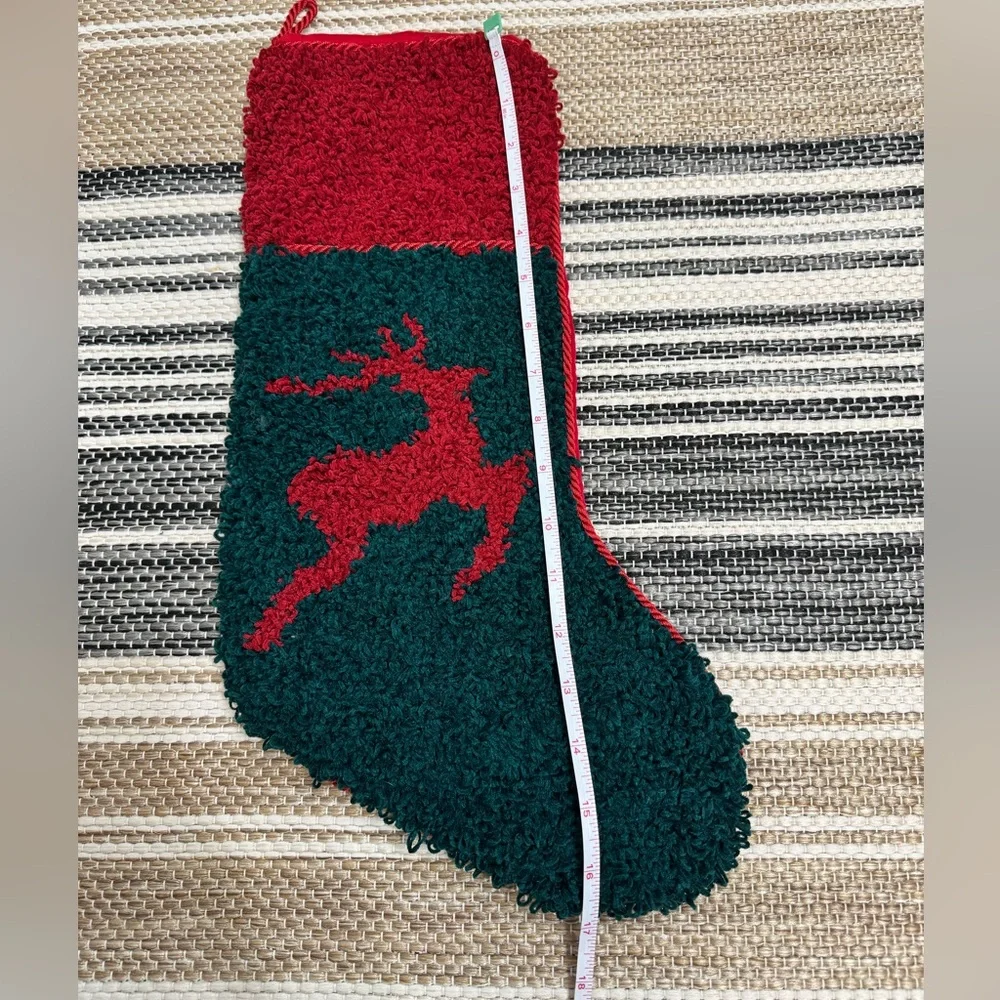 Reindeer Red Green Christmas‎ Holiday Stocking Boucle Fluffy